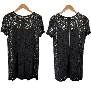 Forever 21 Lace Sheer Overlay Mini Dress Sz L Black Sheer Stretch Tunic Underlay